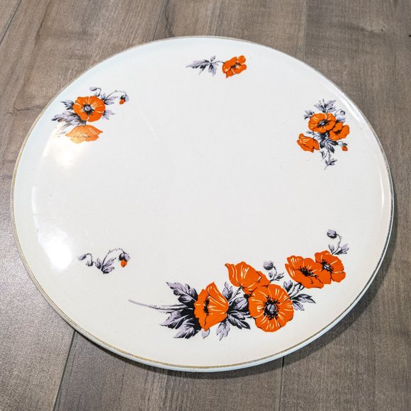 H&K Tunstall ENGLAND Poppy Floral Large Plate Platter Vintage White Red Gilded - Picture 1 of 4